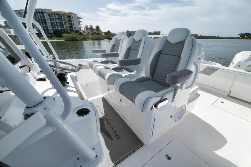 Slide: The Image of Luxurious seating on 2025 Invincible 35 Catamaran, featuring modern design and waterfront view. - 30