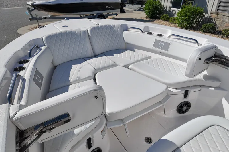 Slide: The Image of Luxurious seating area on a 2027 Sea Fox 228 Commander boat with white upholstery. - 10