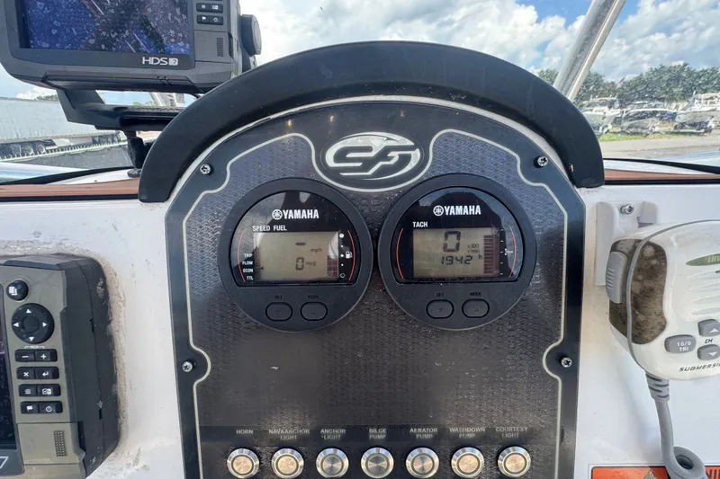 Slide: The Image of Dashboard of a 2016 Sea Fox 206 Commander boat with Yamaha gauges and controls. - 23