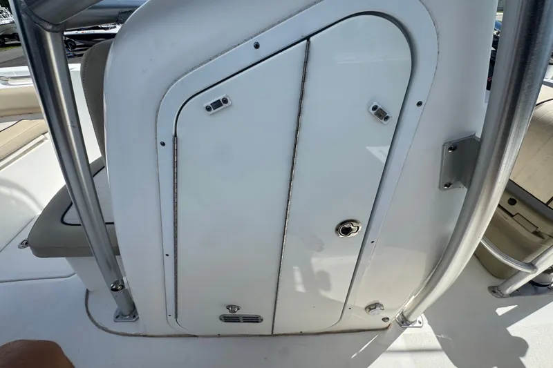 Slide: The Image of 2016 Sea Fox 206 Commander boat console with storage compartment and stainless steel railing. - 39