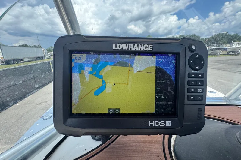 Slide: The Image of Lowrance HDS-7 GPS on 2016 Sea Fox 206 Commander boat, displaying navigation map. - 24