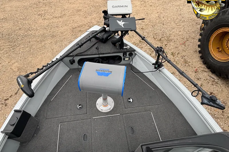Slide: The Image of 2023 Smoker Craft Excursion 176 DC Pro boat with fishing equipment and Garmin electronics. - 7