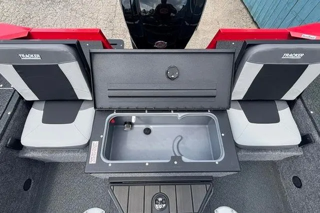 Slide: The Image of 2027 Tracker Pro Guide V-175 Combo boat interior with storage compartment and seating. - 33
