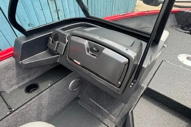 Slide: The Image of 2027 Tracker Pro Guide V-175 Combo boat interior with storage compartment and seating. - 21