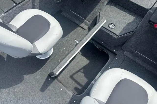 Slide: The Image of Interior view of 2027 Tracker Pro Guide V-175 Combo boat with seating and storage. - 24
