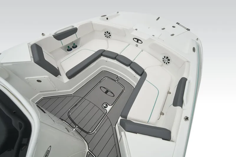 Slide: The Image of 2026 Tahoe 2150 CC boat interior with sleek seating and modern design. - 9