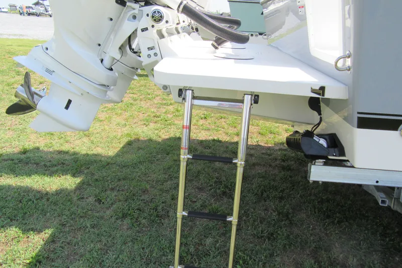Slide: The Image of Rear view of 2027 Parker 247 Explorer boat with ladder and outboard motor. - 26