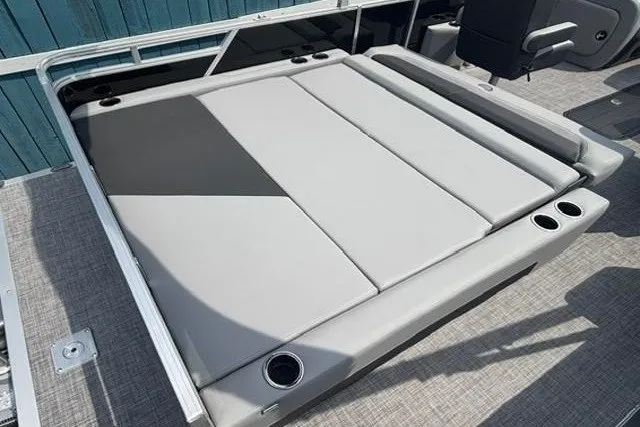 Slide: The Image of 2026 Sun Tracker Party Barge 22 RF XP3 with spacious seating and cup holders. - 19