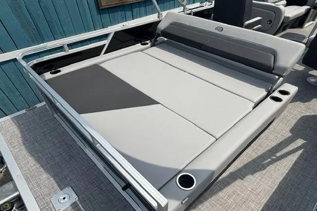 Slide: The Image of 2026 Sun Tracker Party Barge 22 RF XP3 with spacious seating and cup holders. - 16