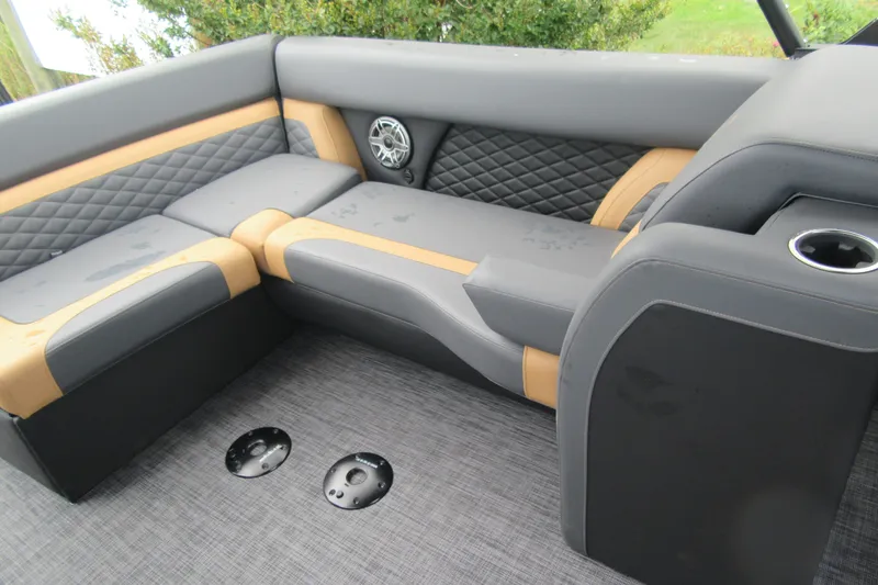 Slide: The Image of Luxurious seating on 2027 Godfrey Monaco 235 ULC pontoon boat with quilted upholstery. - 10