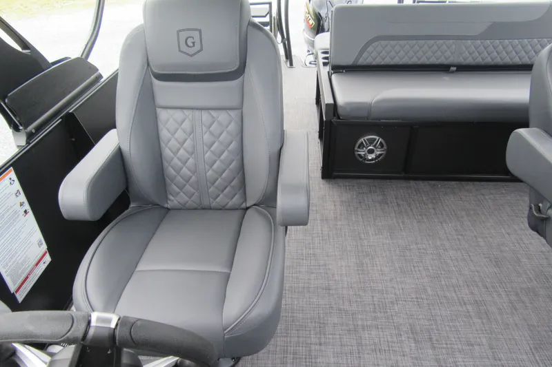 Slide: The Image of 2027 Godfrey Sweetwater 2286 SFLC interior with gray seating and modern design. - 10
