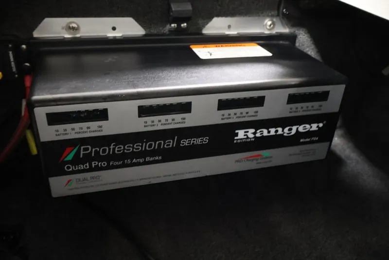 Slide: The Image of Battery charger in a 2012 Ranger 1860 Angler boat, Professional Series Quad Pro model. - 15