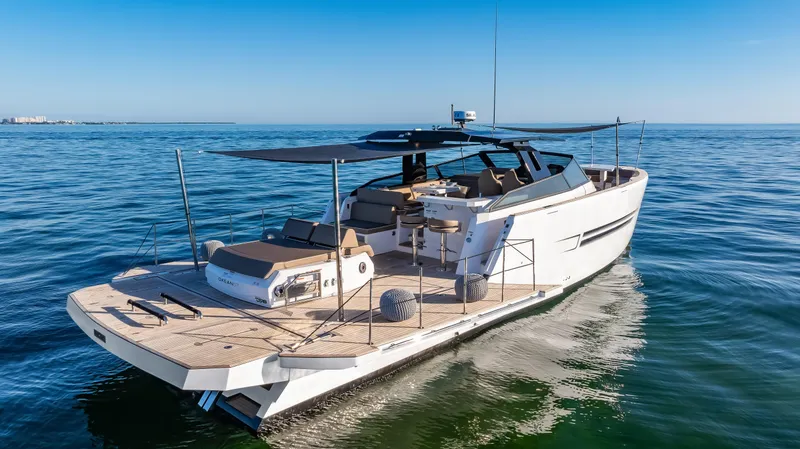 Slide: The Image of Luxury 2026 OKEAN 57 yacht cruising on open sea under clear blue sky. - 34