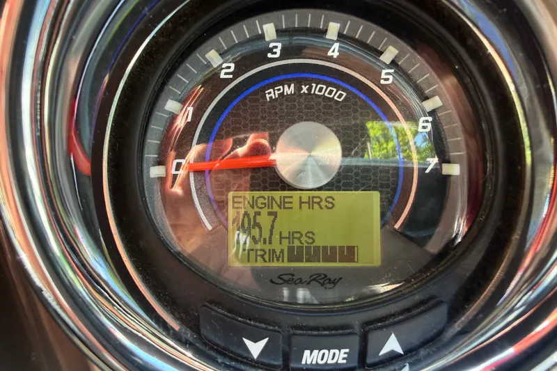 Slide: The Image of Close-up of 2016 Sea Ray Sundancer 260 tachometer showing 105.7 engine hours. - 42
