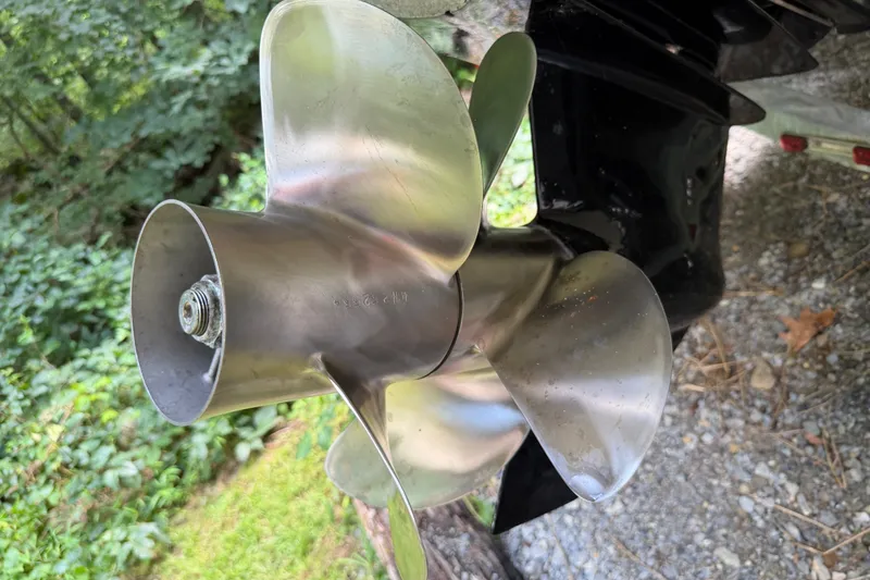 Slide: The Image of Close-up of a 2016 Sea Ray Sundancer 260 boat propeller in a natural setting. - 66
