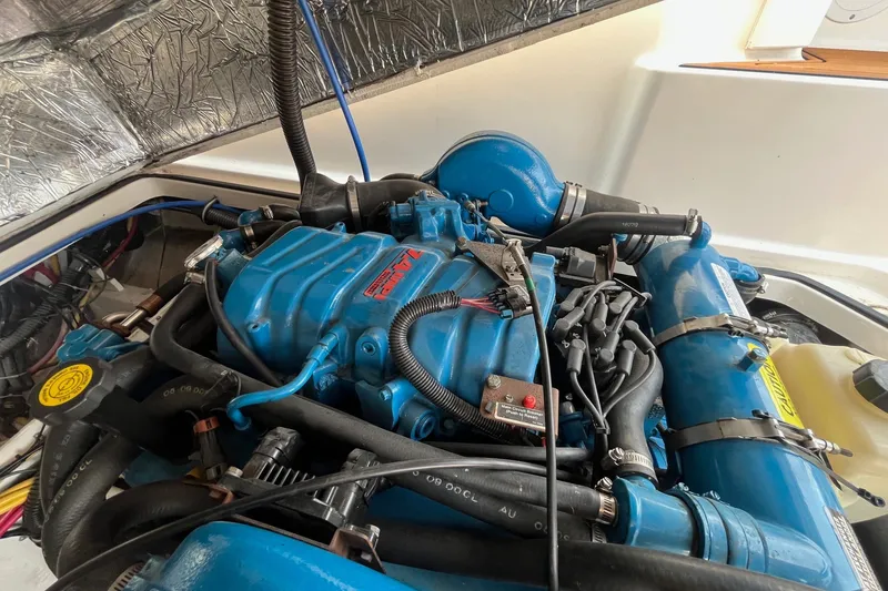 Slide: The Image of Engine of a 2001 Tiara Yachts 2900 Coronet, showcasing detailed components and wiring. - 22