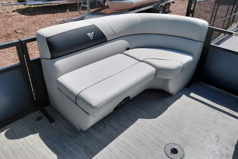 Slide: The Image of Luxurious seating on 2023 Viaggio Del Mar C boat, featuring sleek gray upholstery. - 15