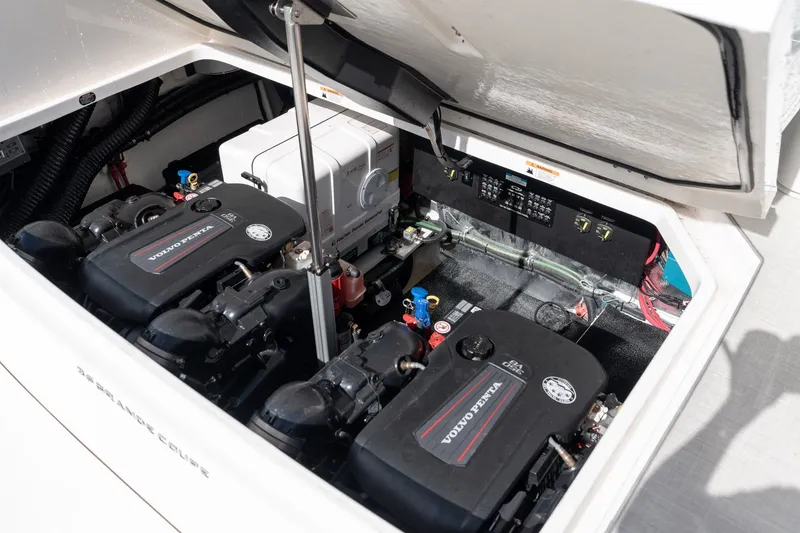 Slide: The Image of Engine compartment of 2025 Regal 36 Grande Coupe with Volvo Penta engines. - 56