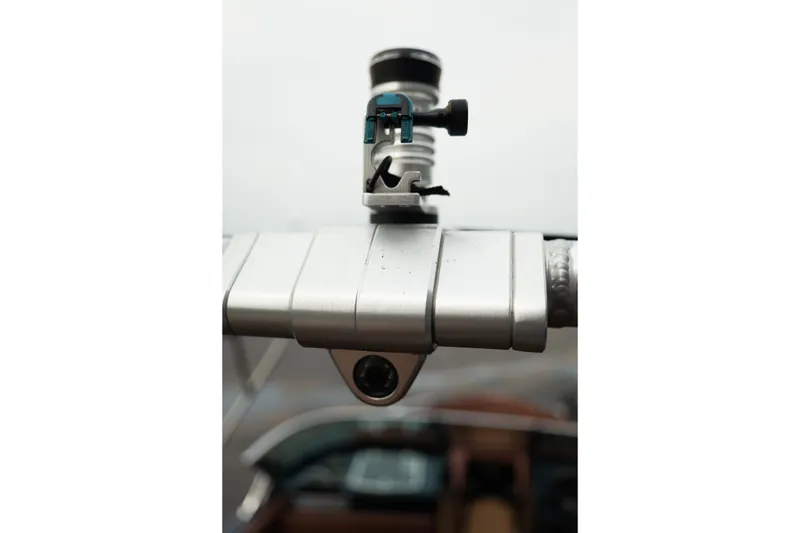 Slide: The Image of Close-up of a 2020 MasterCraft XT25 boat component, showcasing detailed metalwork. - 35