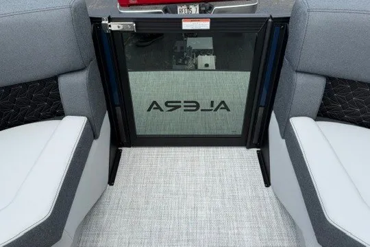 Slide: The Image of Interior view of 2027 Alera M25Q boat with stylish seating and glass door. - 60