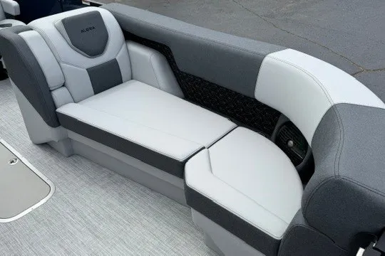 Slide: The Image of Luxurious Alera M25Q 2027 boat seating with sleek gray and white upholstery design. - 64