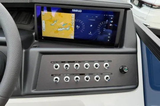 Slide: The Image of Control panel of Alera M25Q 2027 boat with Simrad navigation display. - 39