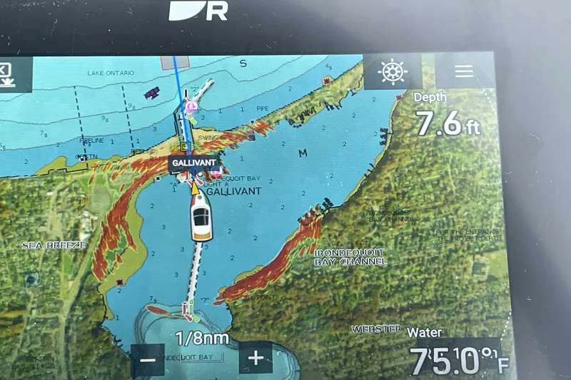 Slide: The Image of Navigation display on a Sea Ray 380 Sundancer, showing depth and water temperature. - 13