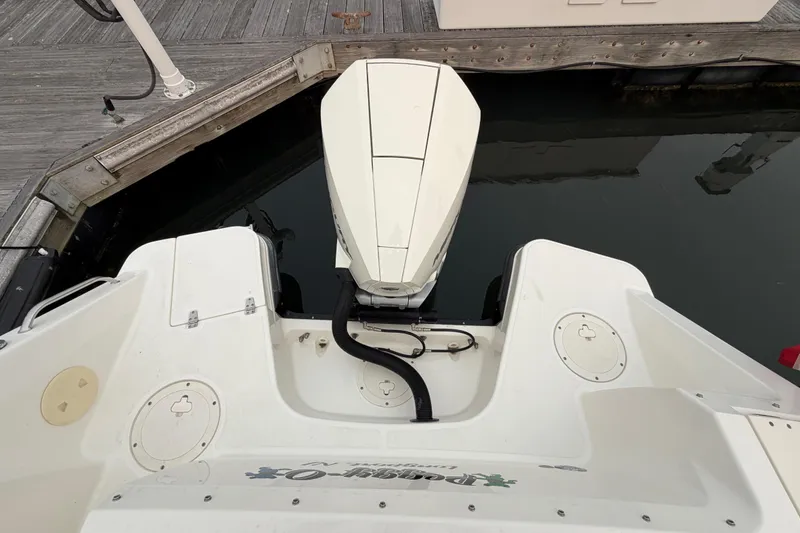 Slide: The Image of Boston Whaler 240 Vantage 2022 boat engine at dockside view. - 56