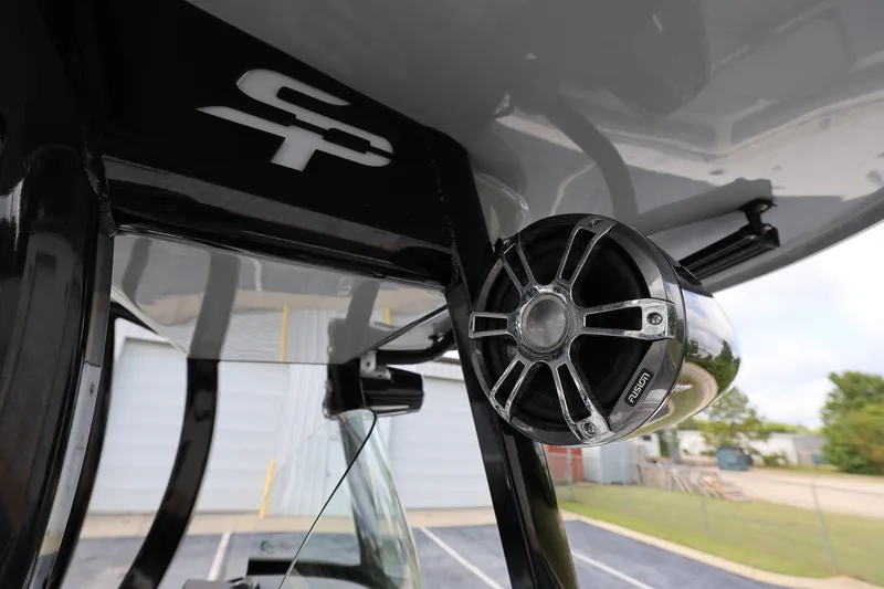 Slide: The Image of Speaker mounted on a 2020 Sea Pro 239 Center Console boat's T-top. - 20