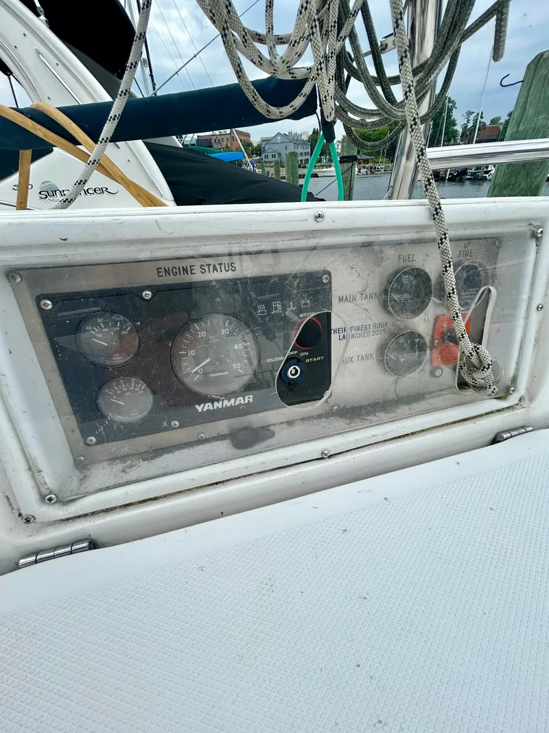 Slide: The Image of Dashboard of a 2005 Hunter 41 Aft Cockpit with Yanmar engine display. - 34