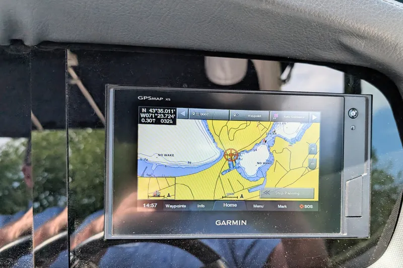 Slide: The Image of Garmin GPS display on 2020 Chaparral 297 SSX boat showing navigation map. - 5