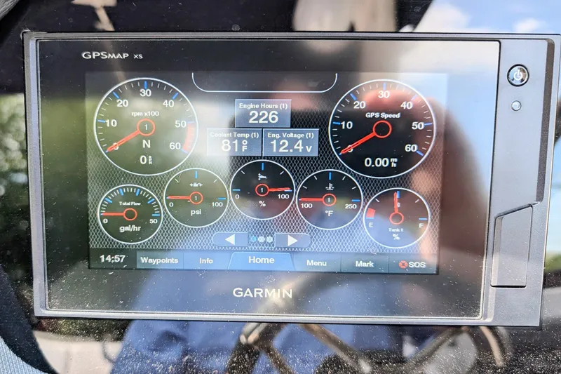 Slide: The Image of Garmin GPS display on 2020 Chaparral 297 SSX showing engine metrics and navigation data. - 6