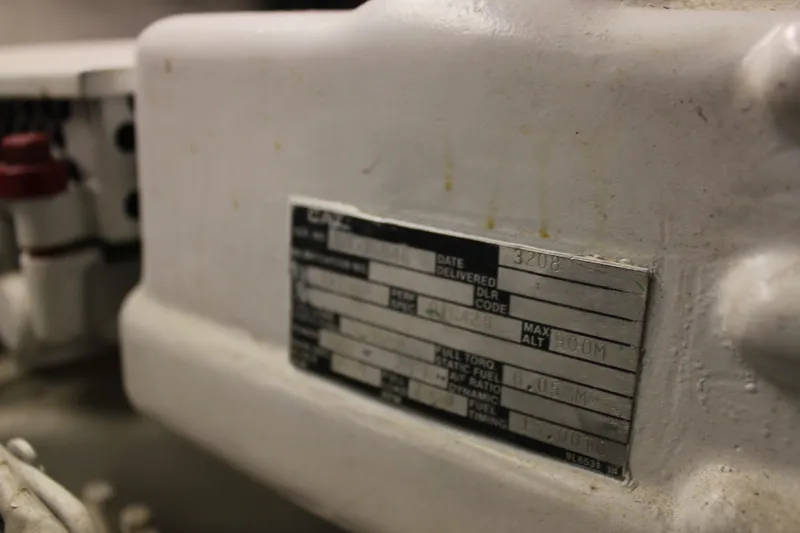 Slide: The Image of Close-up of engine label on 1989 Californian 55 Cockpit Motor Yacht. - 18