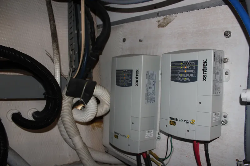 Slide: The Image of Electrical system with Xantrex chargers on 1989 Californian 55 Cockpit Motor Yacht. - 26