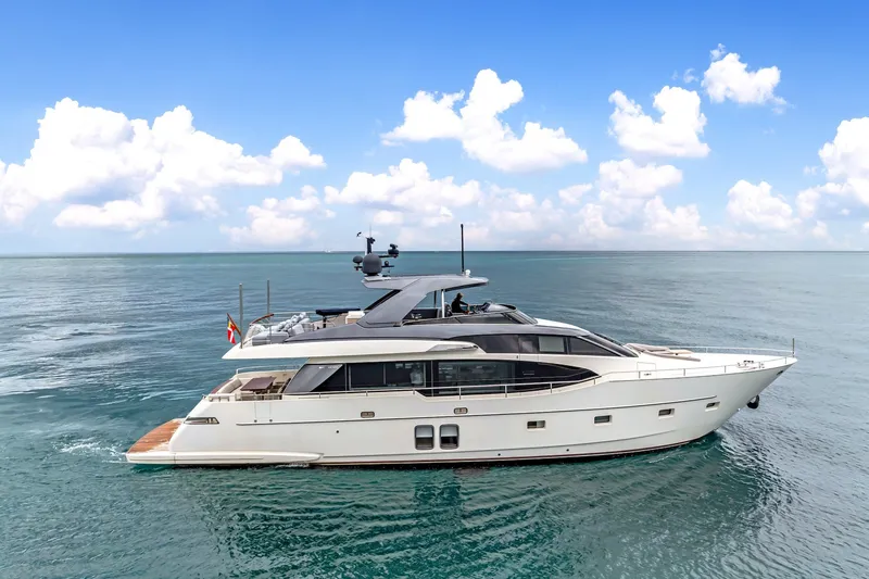 The Image of 2018 Sanlorenzo SL78 yacht cruising on open sea under blue sky. - 0