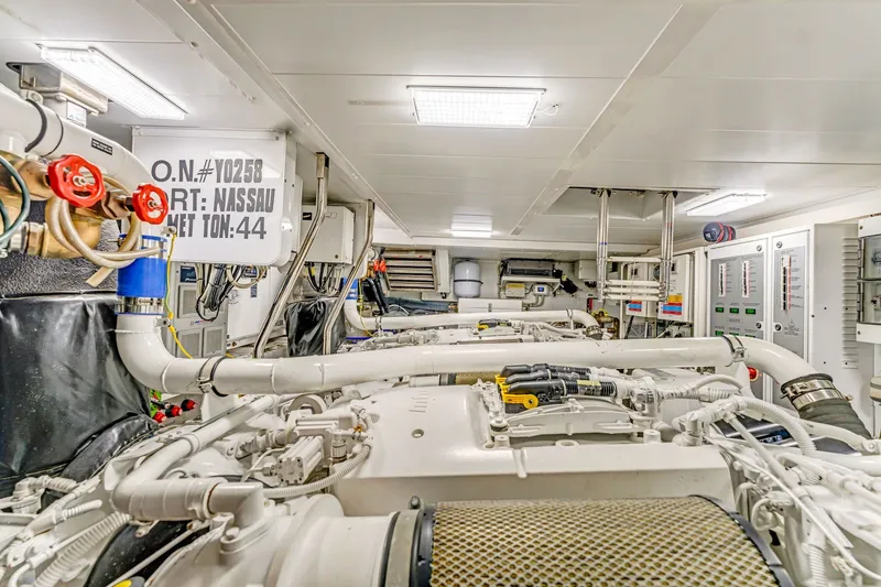 Slide: The Image of Engine room of 2018 Sanlorenzo SL78 yacht, featuring complex machinery and control panels. - 38