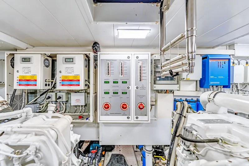 Slide: The Image of Engine room of 2018 Sanlorenzo SL78 yacht with control panels and machinery. - 41