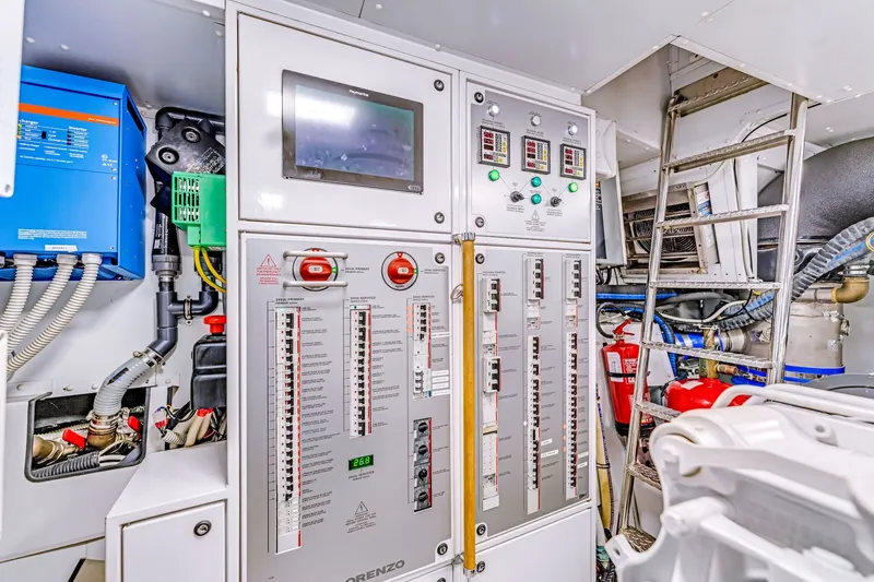 Slide: The Image of Engine room of 2018 Sanlorenzo SL78 yacht with control panels and equipment. - 35