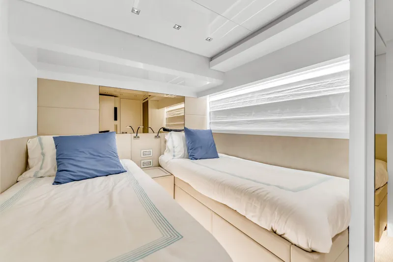Slide: The Image of Luxurious twin cabin interior on 2018 Sanlorenzo SL78 yacht with modern design. - 24