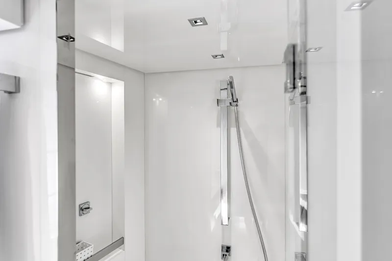 Slide: The Image of Luxurious white shower area in 2018 Sanlorenzo SL78 yacht bathroom. - 29