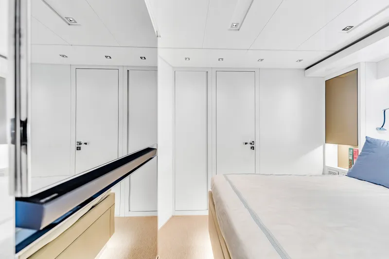 Slide: The Image of Luxurious interior of 2018 Sanlorenzo SL78 yacht bedroom, featuring modern design and elegant furnishings. - 23