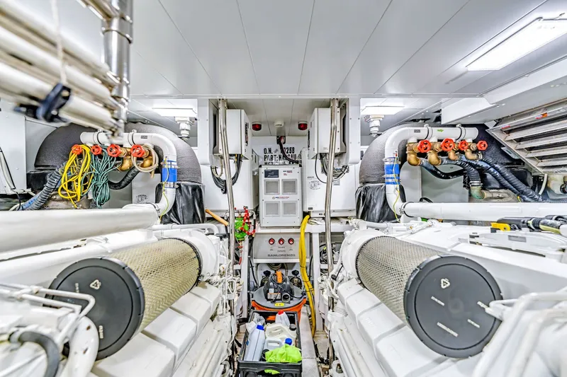 Slide: The Image of Engine room of 2018 Sanlorenzo SL78 yacht, showcasing machinery and equipment. - 37