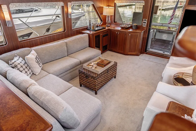 Slide: The Image of Luxurious interior of 2013 Ocean Alexander 65 Pilothouse yacht with elegant seating and decor. - 10