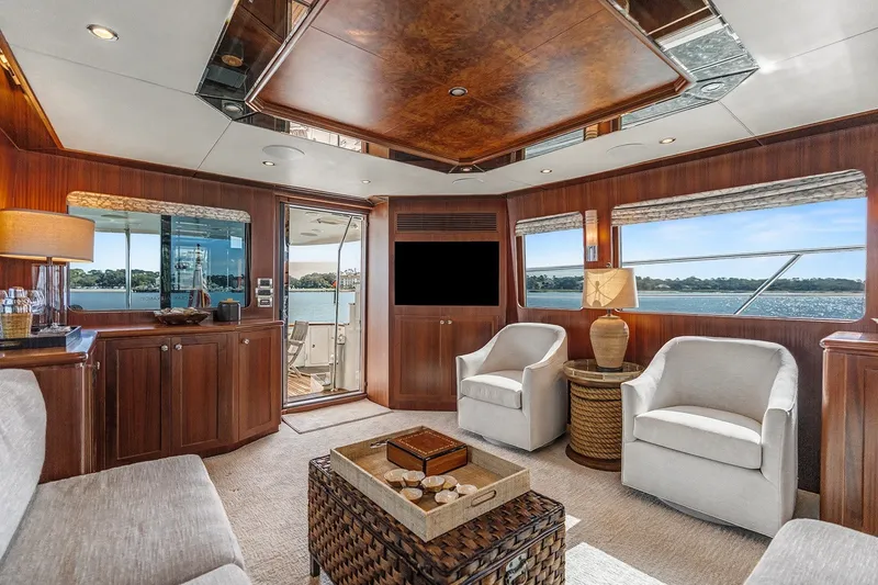 Slide: The Image of Luxurious interior of 2013 Ocean Alexander 65 Pilothouse yacht with elegant wood finishes. - 1