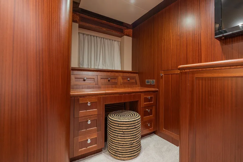 Slide: The Image of Luxurious wooden interior of 2013 Ocean Alexander 65 Pilothouse yacht cabin. - 29