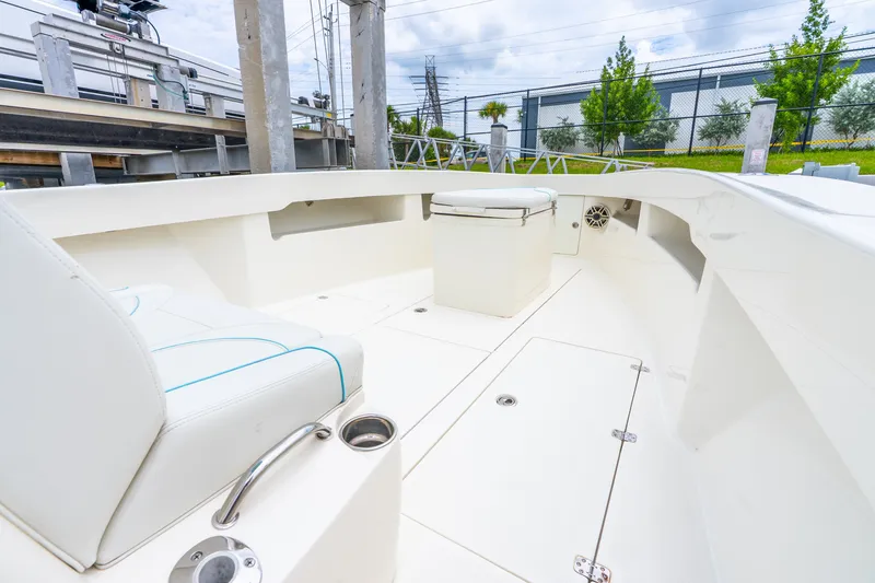Slide: The Image of 2020 SeaVee 340Z boat interior with seating and storage compartments. - 27