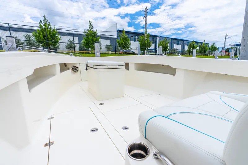 Slide: The Image of 2020 SeaVee 340Z boat interior with seating and storage, showcasing modern design. - 28