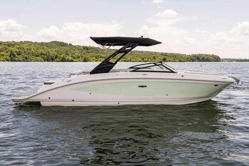 Slide: The Image of Manufacturer Provided Image: 2022 Sea Ray SDX 270 boat on a lake with scenic background. - 23