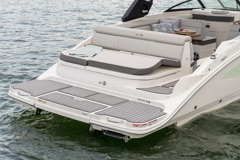 Slide: The Image of Manufacturer Provided Image: 2022 Sea Ray SDX 270 boat with spacious rear seating and swim platform. - 24