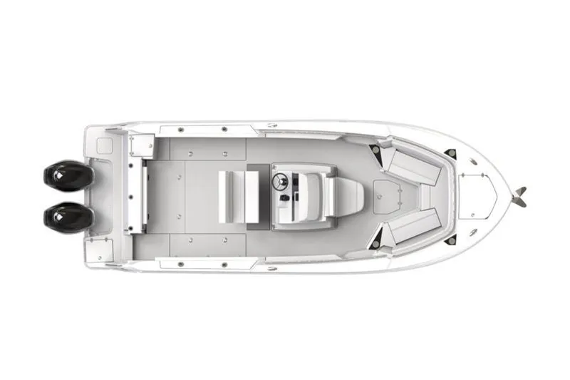 Slide: The Image of Overhead view of a Blackfin 252 CC boat with twin outboard engines and spacious deck. - 24